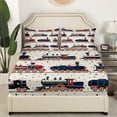 thumbnail image 2 of Erosebridal Retro Train Fitted Sheet Queen, Cute Vehicle Print Bedding Set Queen Size, Teens 3-Piece, 2 of 6