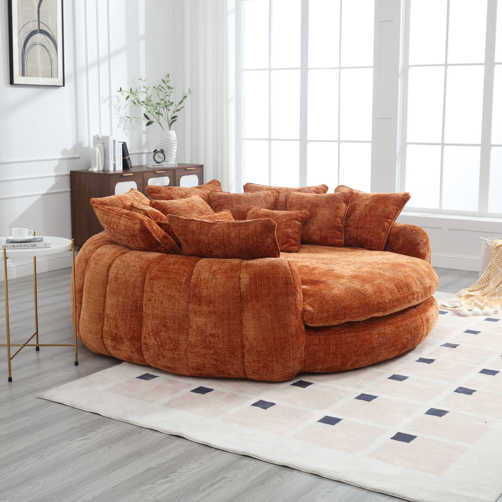 REHOUSING Chenille High Back Oversized and Padded Sofa Bed with 14 Removable Pillows, Orange