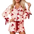 thumbnail image 3 of 2026 Christmas Pajamas for Women Bow Tie Button Up Top and Ruffle Shorts 2 Piece Silk Satin Pjs Y2k Cute Sleepwear, 3 of 6
