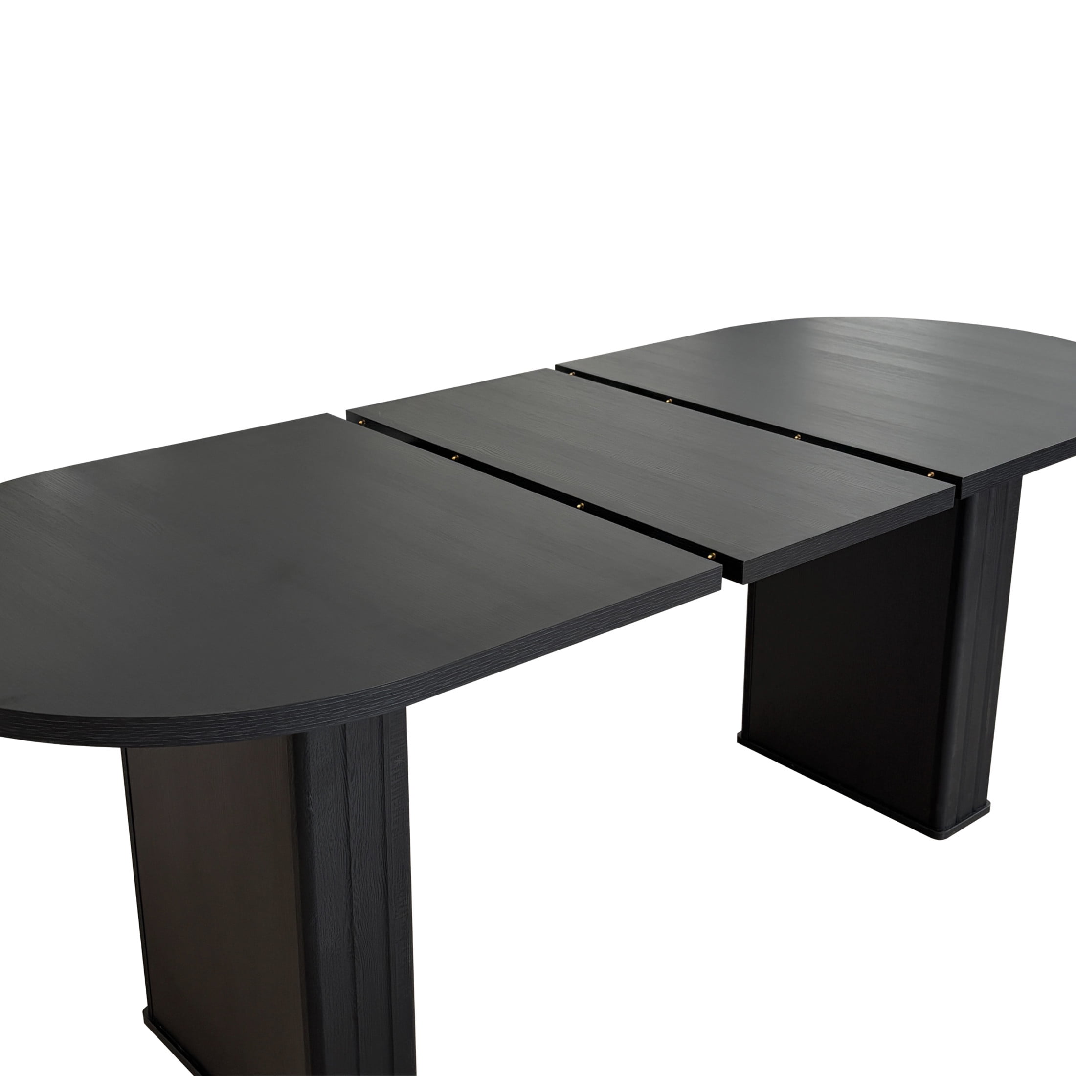 Noble House Phineas 78.74" Travertine-Inspired Oval Extendable Dining Table for 4–8, Wooden Strip Base, Black