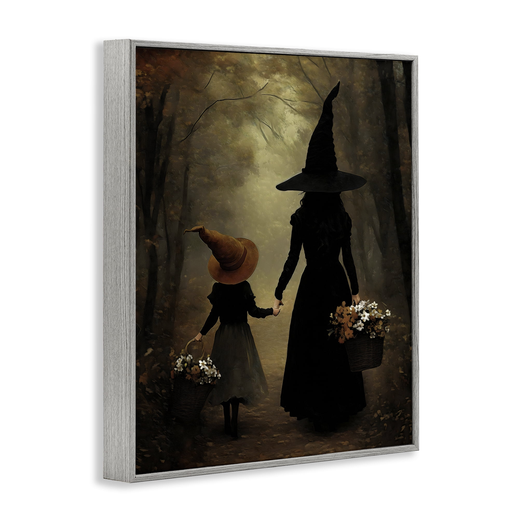 Witch & Daughter Mystical Forest Gray Framed Giclee Art, design by Arlington Prints