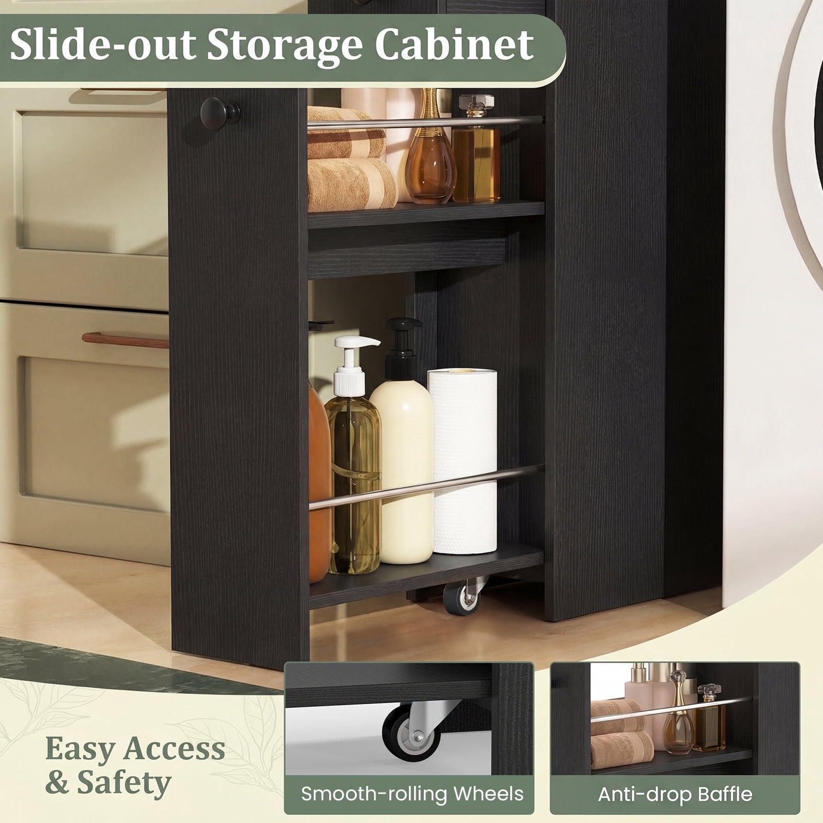 Costway Small Bathroom Storage Cabinet 4-Tier Narrow Toilet Side Storage Cabinet Black