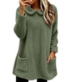thumbnail image 5 of Womens Winter Blouses Dqueduo Women's Winter Solid Color Long Sleeve Fleece Lined Warm Top With Pockets Green XL Fleece Lined Tops, 5 of 9
