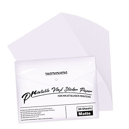 printable vinyl for inkjet printer 30 pack printable vinyl sticker paper matte white standard size 8 5 x11 walmart com