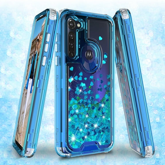 Case for Moto G Stylus/Moto G Pro Case Liquid Glitter Waterfall Heavy Duty Shockproof for Girls Women Cover - Teal