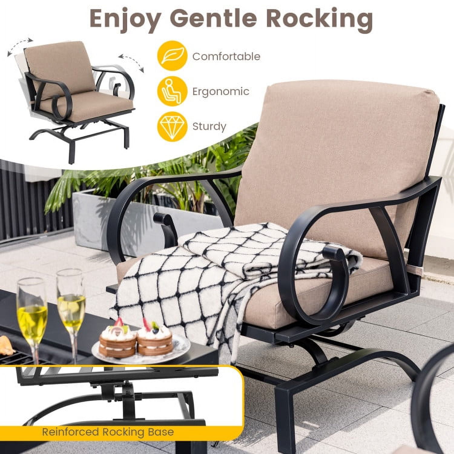 Aimee Lii 5 Pieces Patio Rocking Chairs Set, Outdoor Patio Furniture Set with 4-in-1 Fire Pit Table and Fire Poker Aimee Lii 5 Pieces Patio Rocking Chairs Set, Outdoor Patio Furniture Set with 4-in-1 Fire Pit Table and Fire Poker