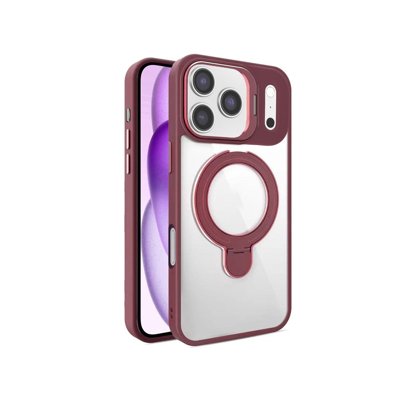 Crystal Clear Magnetic Case with Camera Lens Protector for iPhone 17 Pro Max - Red