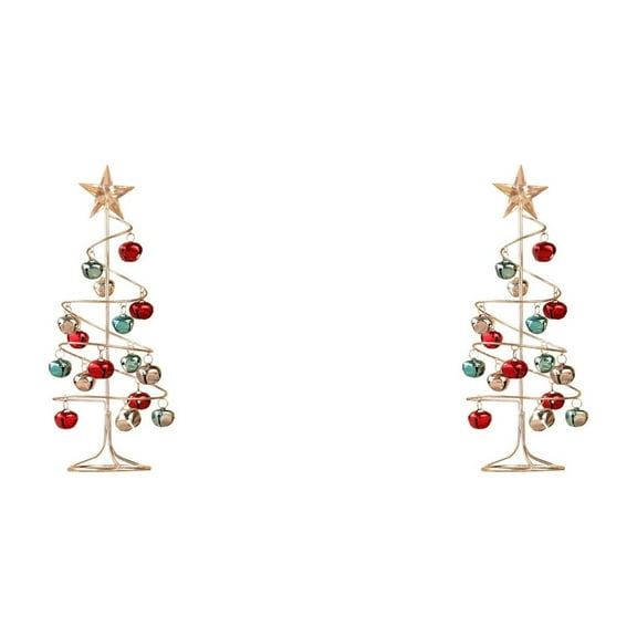 Spiral Christmas Tree Metal Ornament Stand, Tabletop Iron Art Display Holder with Bells, Mini Christmas Tree Hanger for Xmas Balls Decor, Home Office Desk Decorations, Holiday Gift Christmas Decor