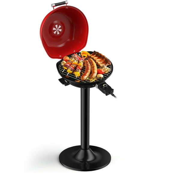 Patiojoy Electric BBQ Grill Portable Grill with Metal Cooking Grilling Rack Detachable Temperature Control & Removable Grease Collector Red