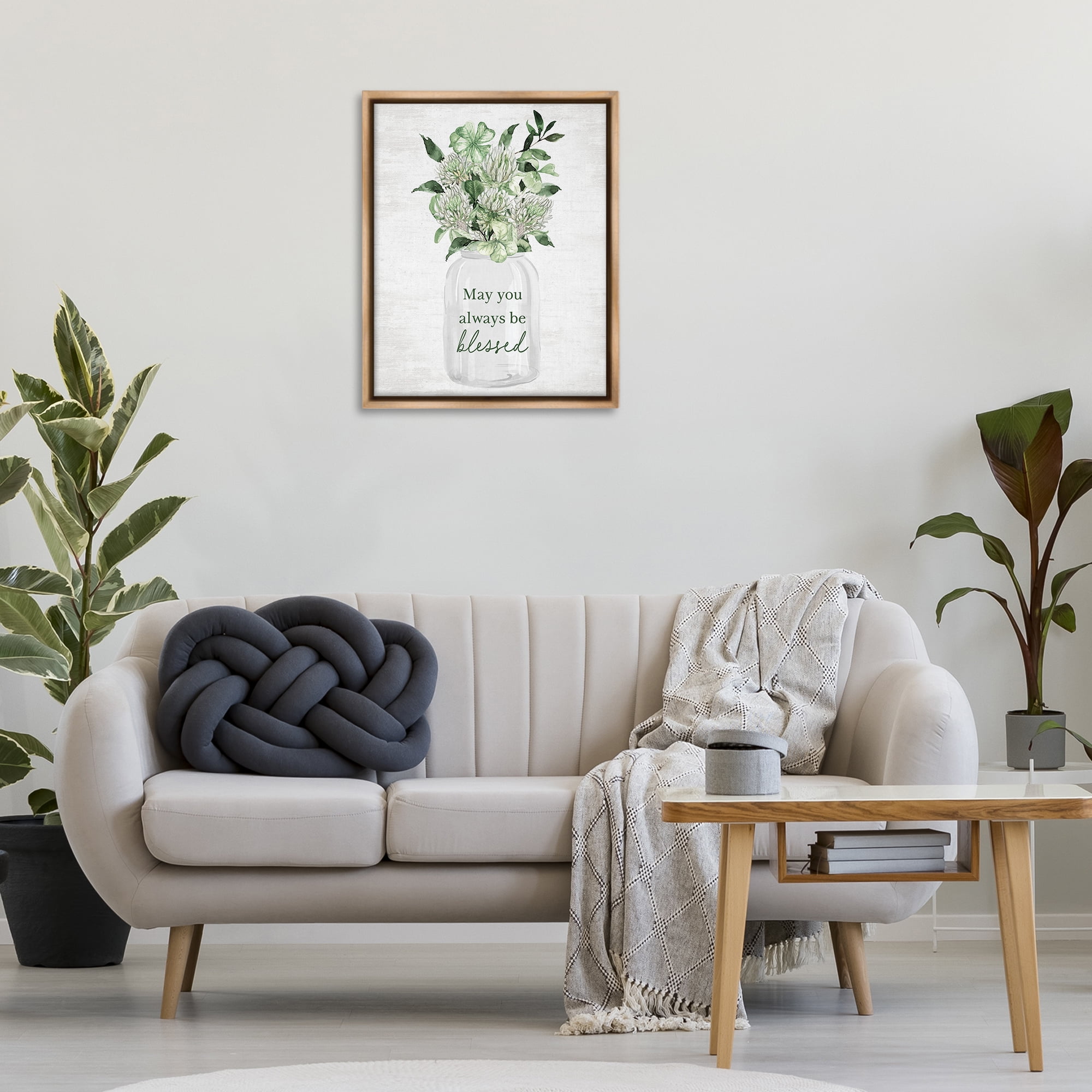 Stupell Industries Be Blessed Bouquet Botanical & Floral Painting Brown Floater Framed Canvas Art Print Wall Art, 25 x 31