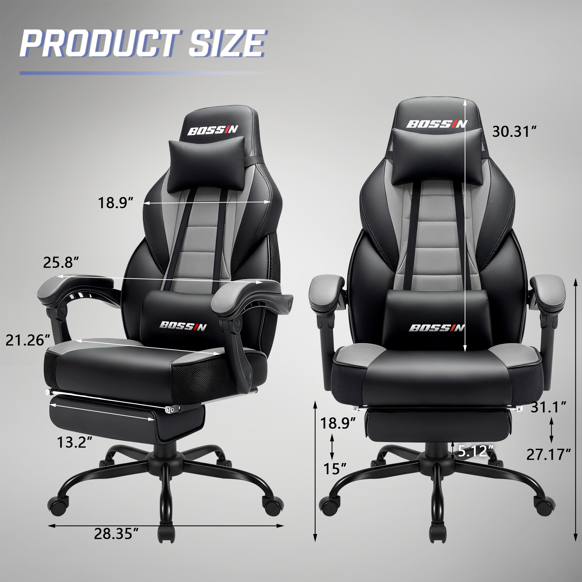 Bossin Gaming Chair with Massage, Footrest, and Lumbar Support photo 8
