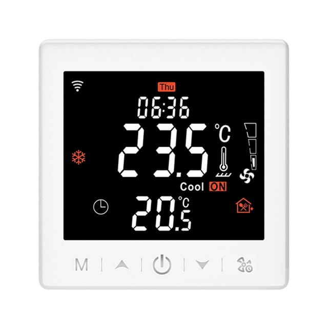 thermostat Intelligent pour Ventilo-Convecteur pour Systèmes à 4 Tuyaux, Wi-Fi/485 Modbus, Commande par Application et Vocale, Écran LCD de 3,5 Pouces, thermostat programmable Intelligent, Verrouillage pour Enfants et Prévisions Météo