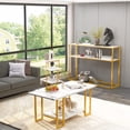 thumbnail image 2 of furlinkhm Marble Coffee Table Set of 3 with 3-Tier End Table & Console Tables, 3 Piece Living Room Table Set with Metal Frame,Accent Table Side Table for Home,Office,Gold+White, 2 of 8
