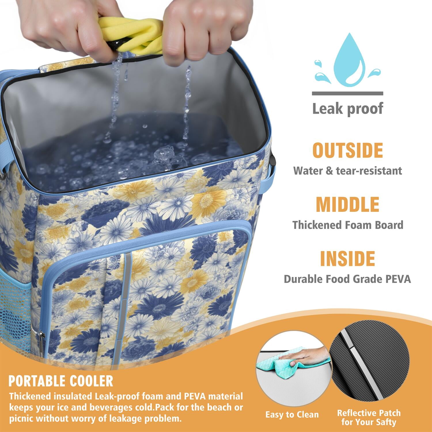 Travel Cooler Bag - Pioneer Flower Camping Beer Cooler Backpack with Bottle Opener- Waterproof Insulated Picnic Backpacks - Cooler Bag for Beach