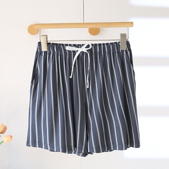 Hrsba Womens Pajama Shorts,Striped Drawstring with Pockets Thin Loose Casual Lightweight Home Sleep Bottoms