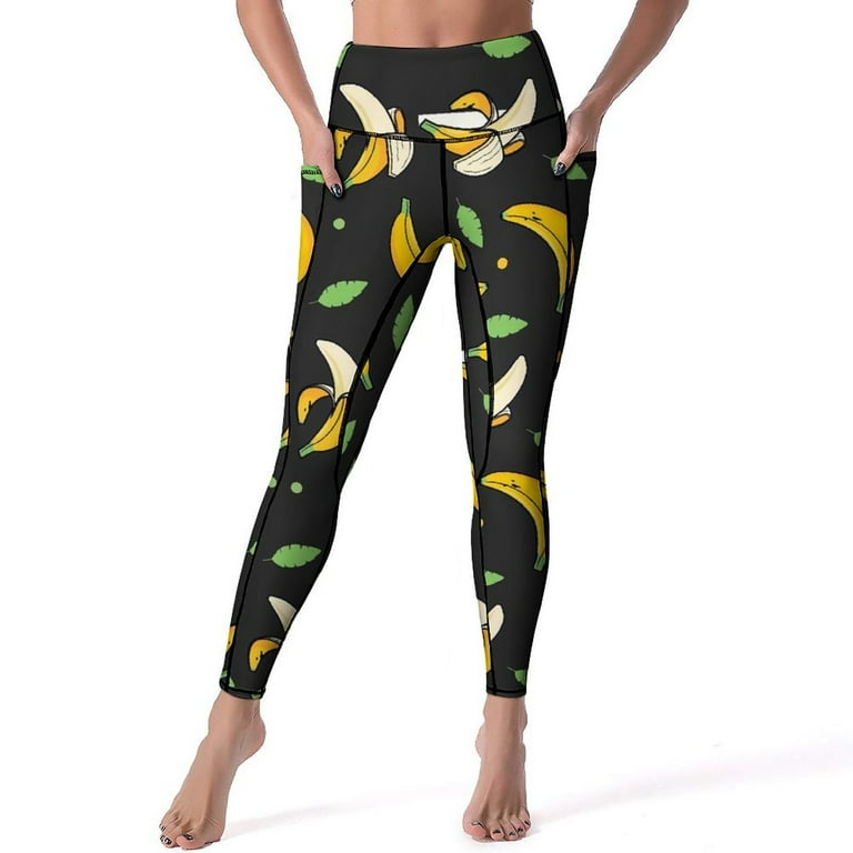 Banana Print Yoga Pants Female Green Leaf Leggings Push Up Casual Yoga Legging Stretch Design Gym Sport Pants