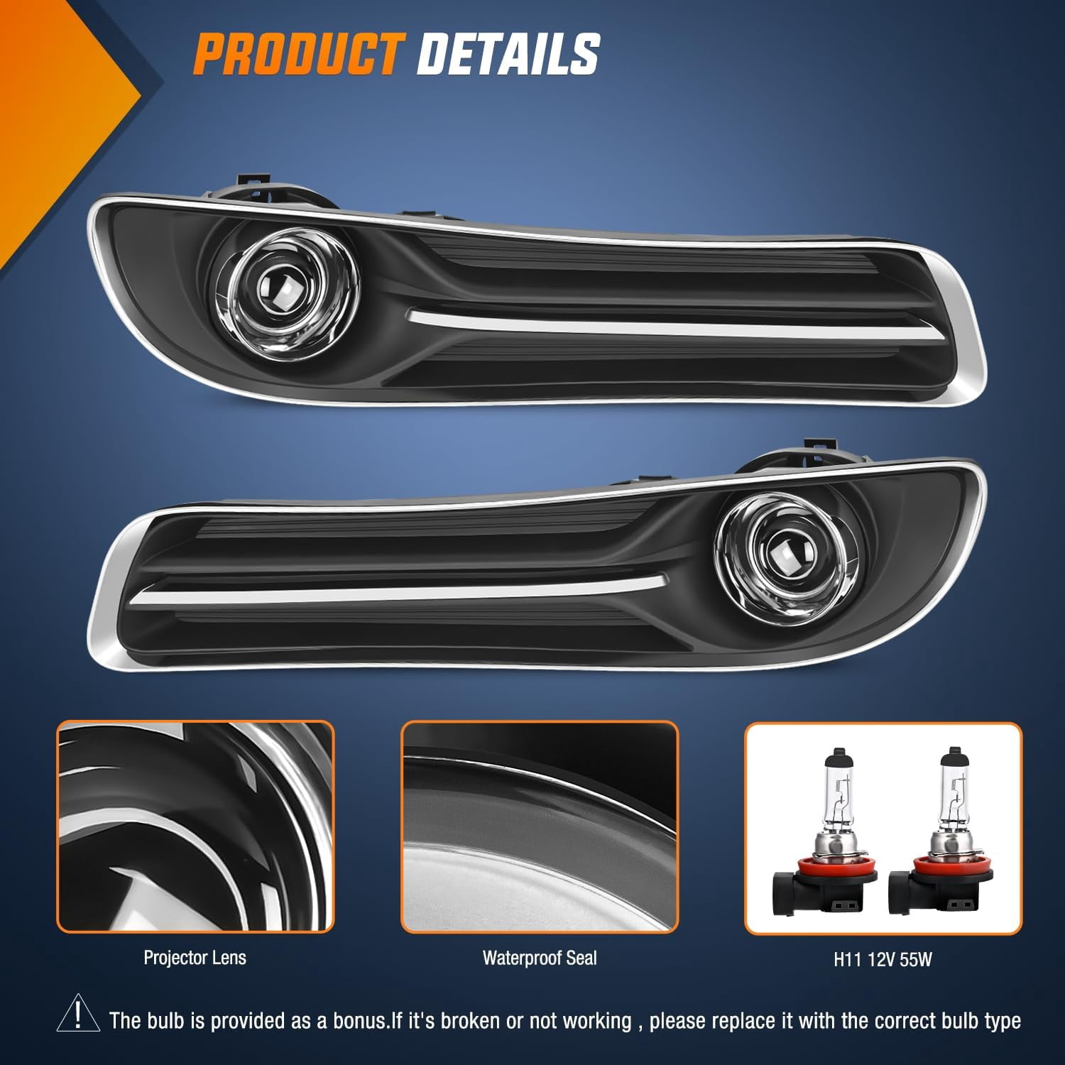 Nilight Fog Light Assembly Compatible with 2011 2012 2013 2014 Chrysler 300 Bumper Driving Lamps with Projector Lens and H11 12V 55W Halogen Bulbs Driver Side and Passenger Side