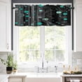thumbnail image 5 of Abstract Art Valances for Windows Black Teal Dot Modern Space Art Rod Pocket Curtain Valance Window Treatment Short Curtains for Kitchen Living Room, 42"x18", 5 of 5