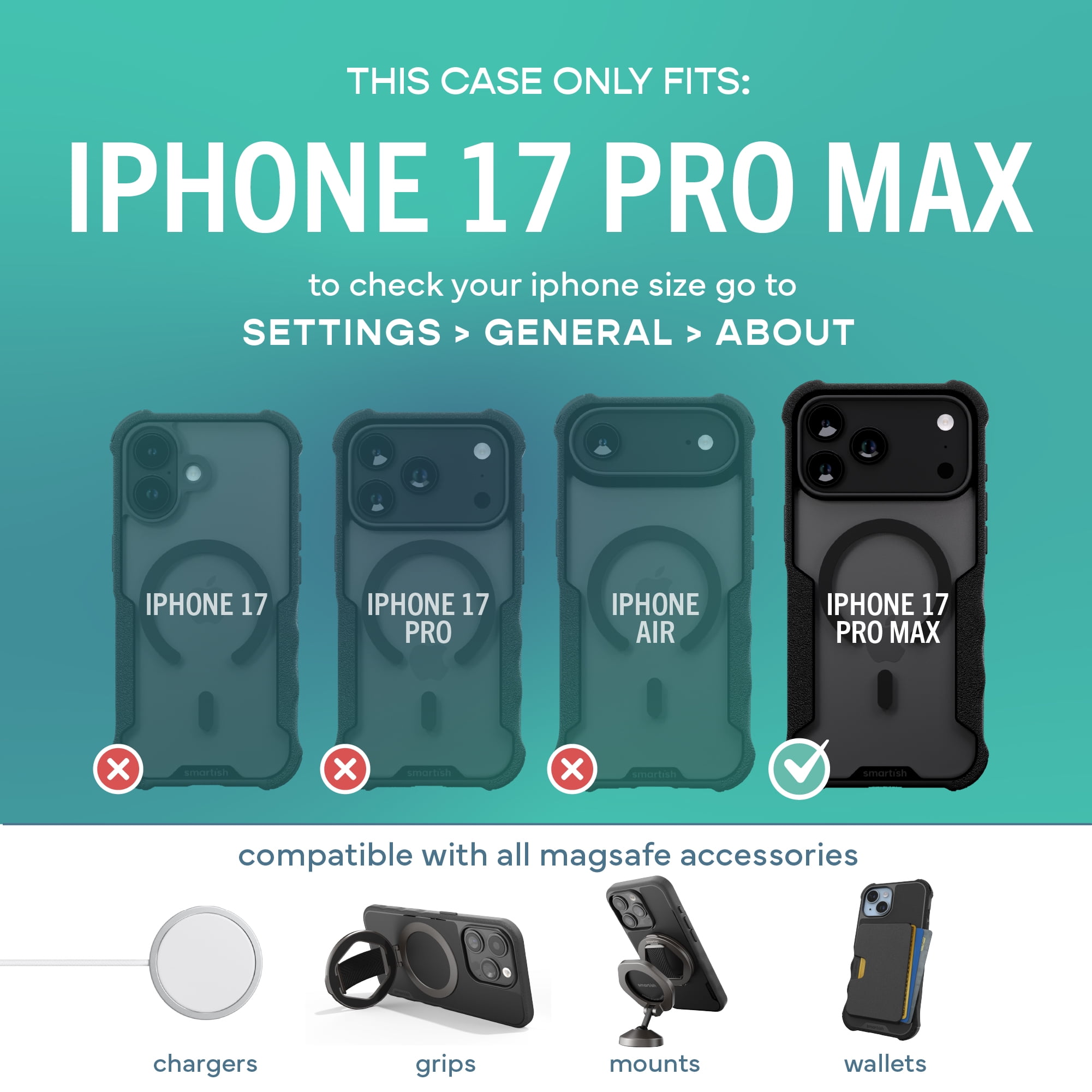 Smartish® iPhone 17 Pro Max MagSafe Case - Gripzilla Protective Magnetic Clear Case [Rugged + Tough] Heavy Duty Grip - Anti-Yellowing Drop Tested Cover for Apple iPhone 17 Pro Max - Clearly Black