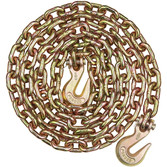 Transport Tow Chain with Clevis Grab Hooks, Grade 80, 3/8" x 10.3 ft, 7100 lbs Safe Working Load, for Truck Trailer Tie Down Binding
