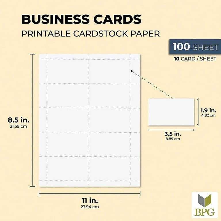 100 Pack Blank Business Card Stock Sheets for Printers, 1000 Cards, 3.5 x 2  In