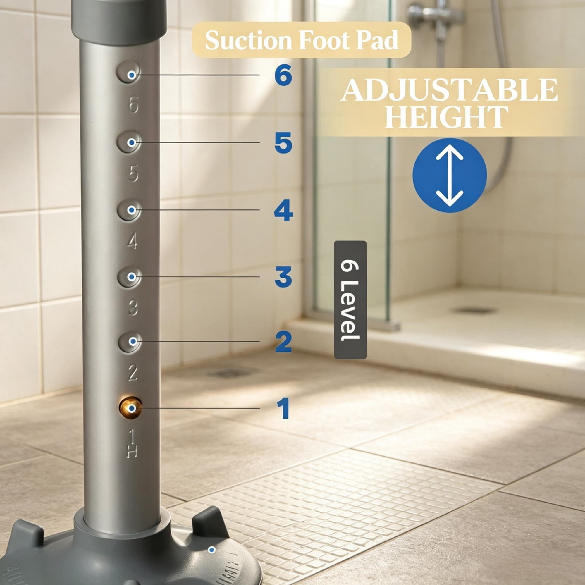 Adjustable Height Padded Shower Chair with Arms And Back Anti-slip Bath Seat for Seniors And Disabled Tool-Free Assembly, 299lbs