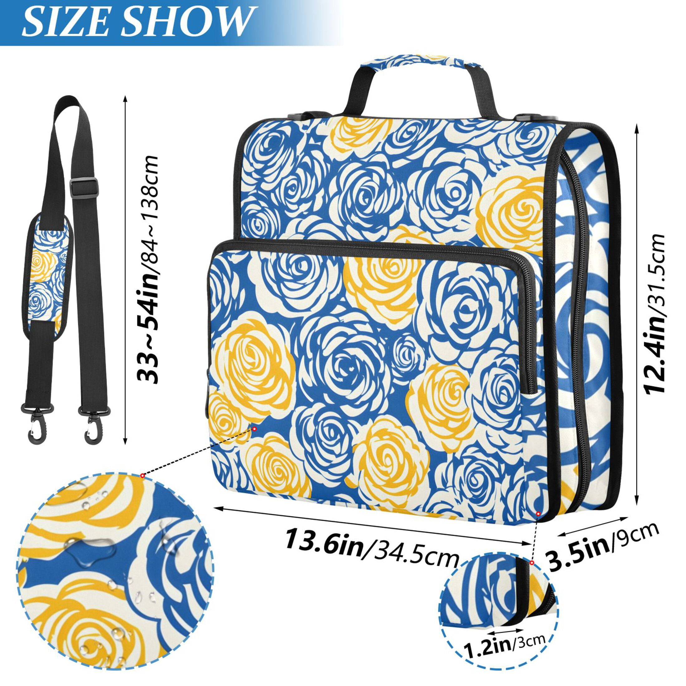 3 Ring Zipper Binder with Shoulder Strap Waterproof Trapper Keeper 2 Inch D-Ring 500 Sheets Capacity Blue Yellow Rose