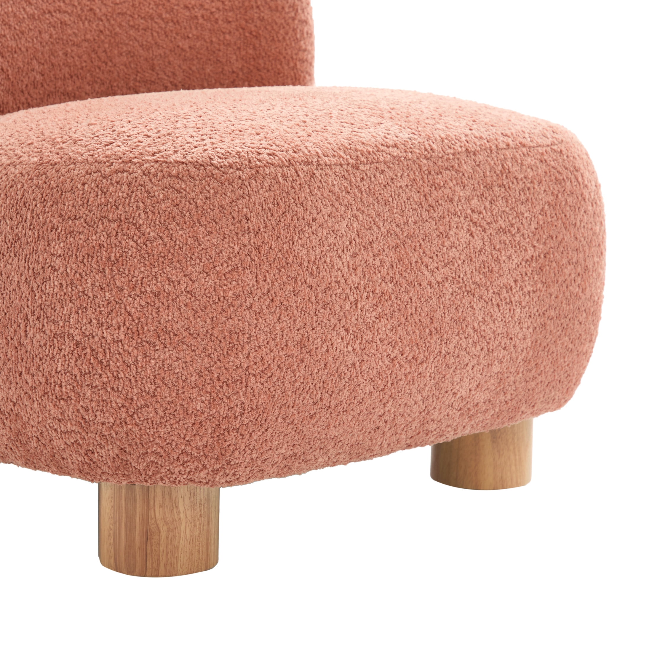 Christopher Knight Home Modern Minimalist Boucle Upholstered Accent Chair, Rubberwood Legs, Coral