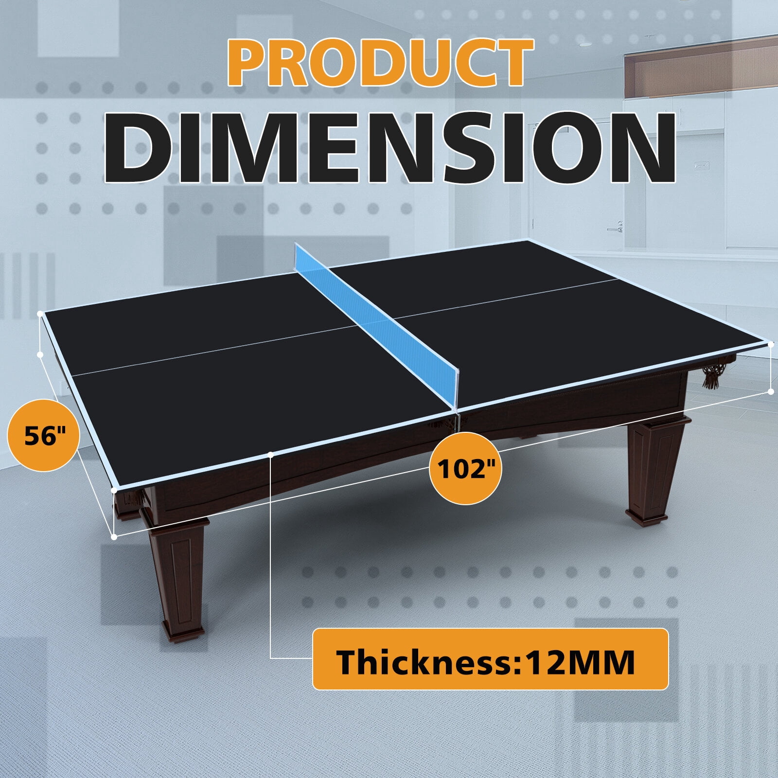 Ping Pong Table, 8.5ft Black Mid-Size Ping Pong Conversion Top Foldable & Portable Table Tennis Table Top for Indoor Games, Black Table Tennis Table,Mdf Outdoor Ping Pong Table