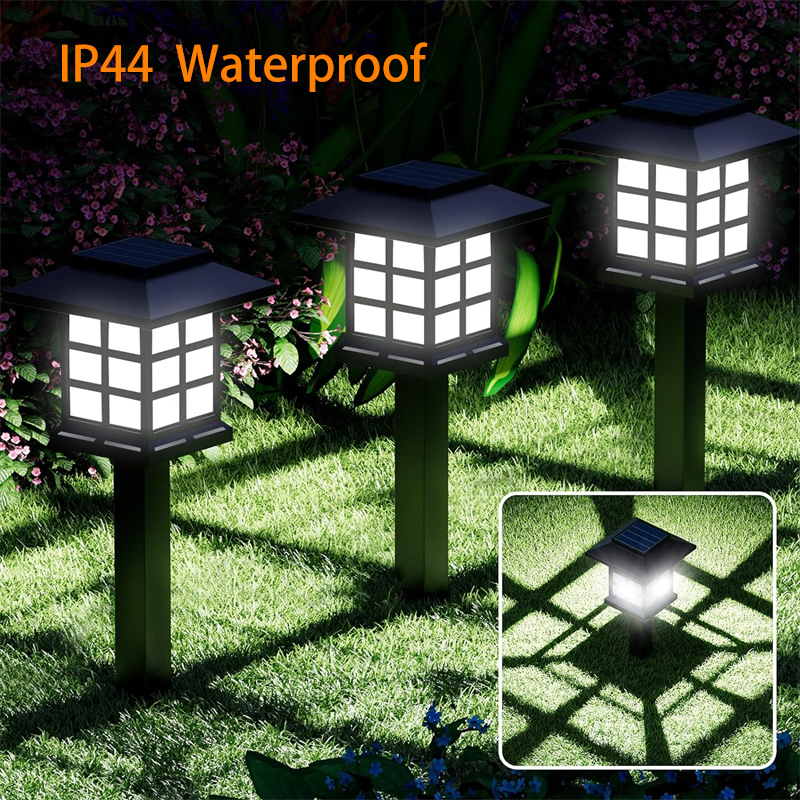 12 packs of solar walkway outdoor landscape lights, solar outdoor lights, solar walkway lights, waterproof courtyard LED courtyard, courtyard, lawn, house shape decoration in cold white