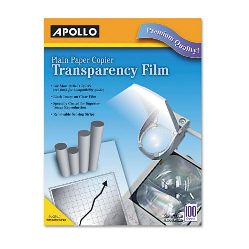 without Stripe Apollo Transparency Film for Plain Paper Copier 100 Sheets/Pack VPP100CE Black on Clear Sheet 