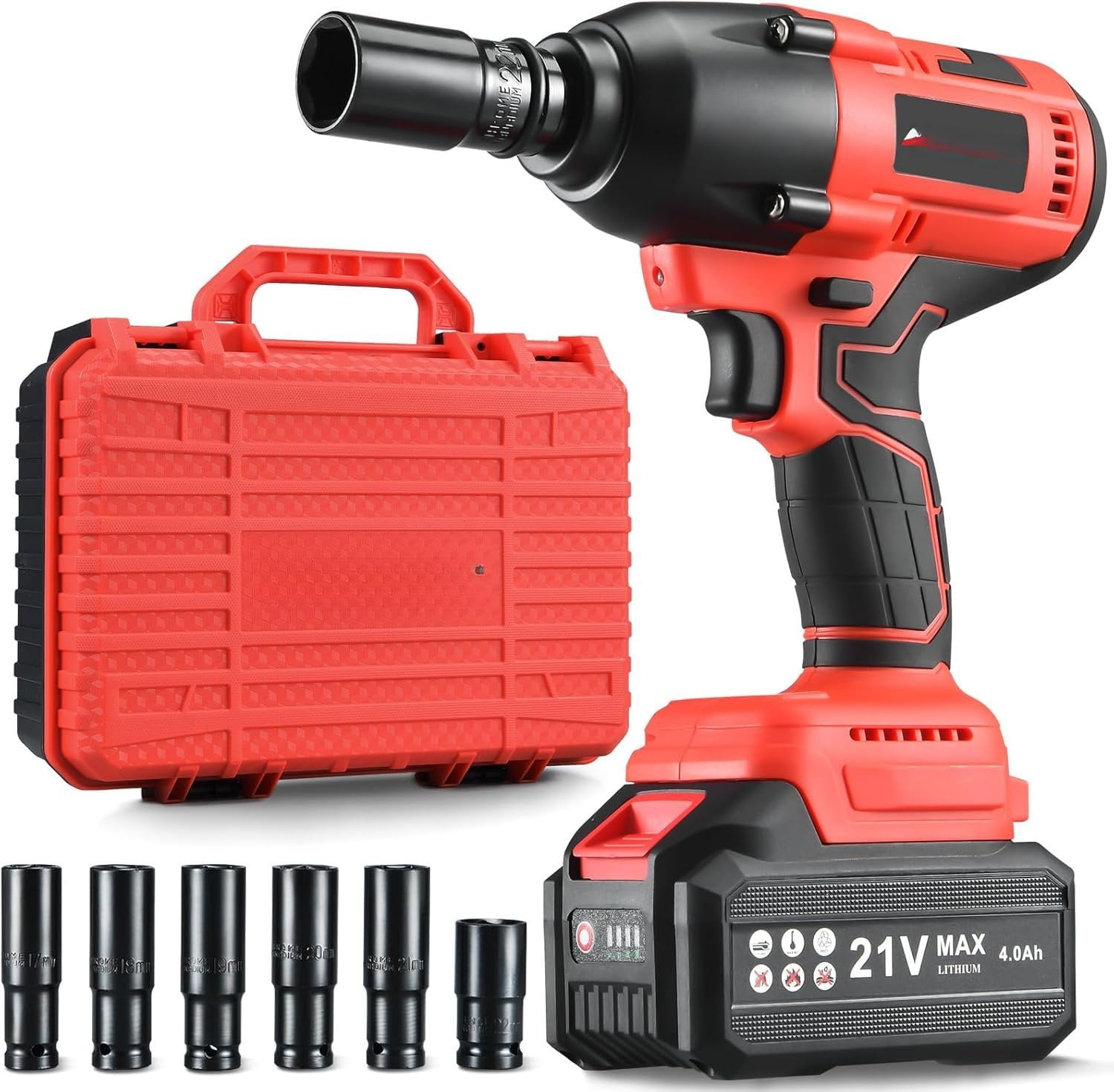 Cordless Impact Wrench 1/2 Inch, Power Impact  Kit,  600N. M/450Ft-lbs High Torque  Impact Driver for  RV , 4.0Ah , , 6 Sockets & Storage Tool Case