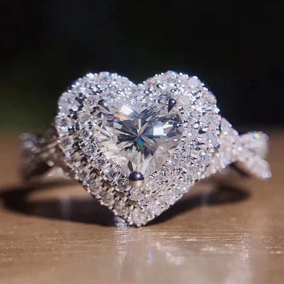 Womens Alloy Ring With White Crystal Heart Design Electroplated Fashion Jewelry Accessory With Crystal Sparkle