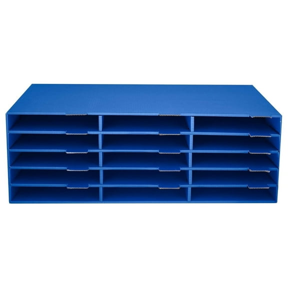 Cardboard Paper Organizer - Classroom Mailbox, Literature Organizers, Office Sorter Mailboxes, Construction Papers Storage with Slots, Compartment Shelf Holder (15 Slot, Blue) 15 Slots - Small