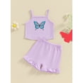 thumbnail image 3 of Suealasg Toddler Baby Girls Summer 2Pcs Outfits Set Clothes 1T 2T 3T 4T Short Sleeve Butterfly Print T-Shirts Tops and Elastic Waist Ruffled Shorts Casual Clothing for Kids Girls, 3 of 9