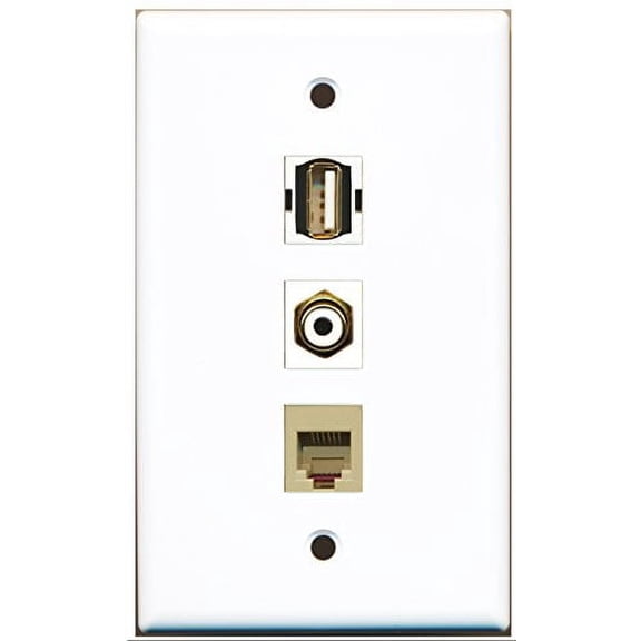 RiteAV - 1 Port RCA White and 1 Port USB A-A and 1 Port Phone RJ11 RJ12 Beige Wall Plate