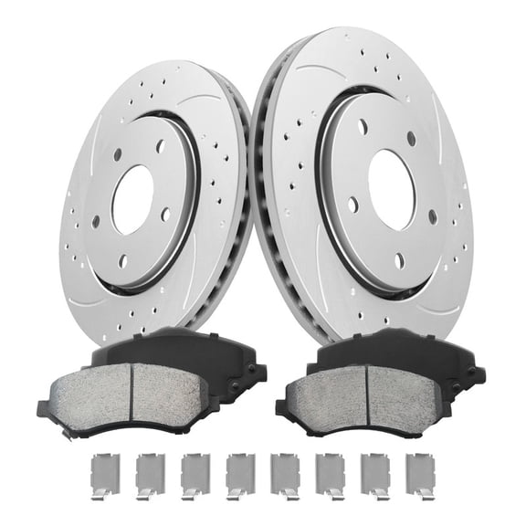 Aurogenix Front Brake Kit, Compatible With 2008-2016 Chrysler Town & Country Dodge Grand Caravan Journey 2012-2015 Ram C/V, Geomet Coated Drilled Brake Rotors & Ceramic Brake Pads, 302mm 11.9in