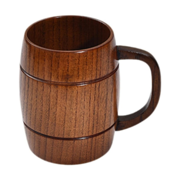 Jarra de cerveza con forma de barril, ligera, para decoración de mesa, taza de madera, taza de té para café, bebidas frías o calientes, leche, cocina, L con asa