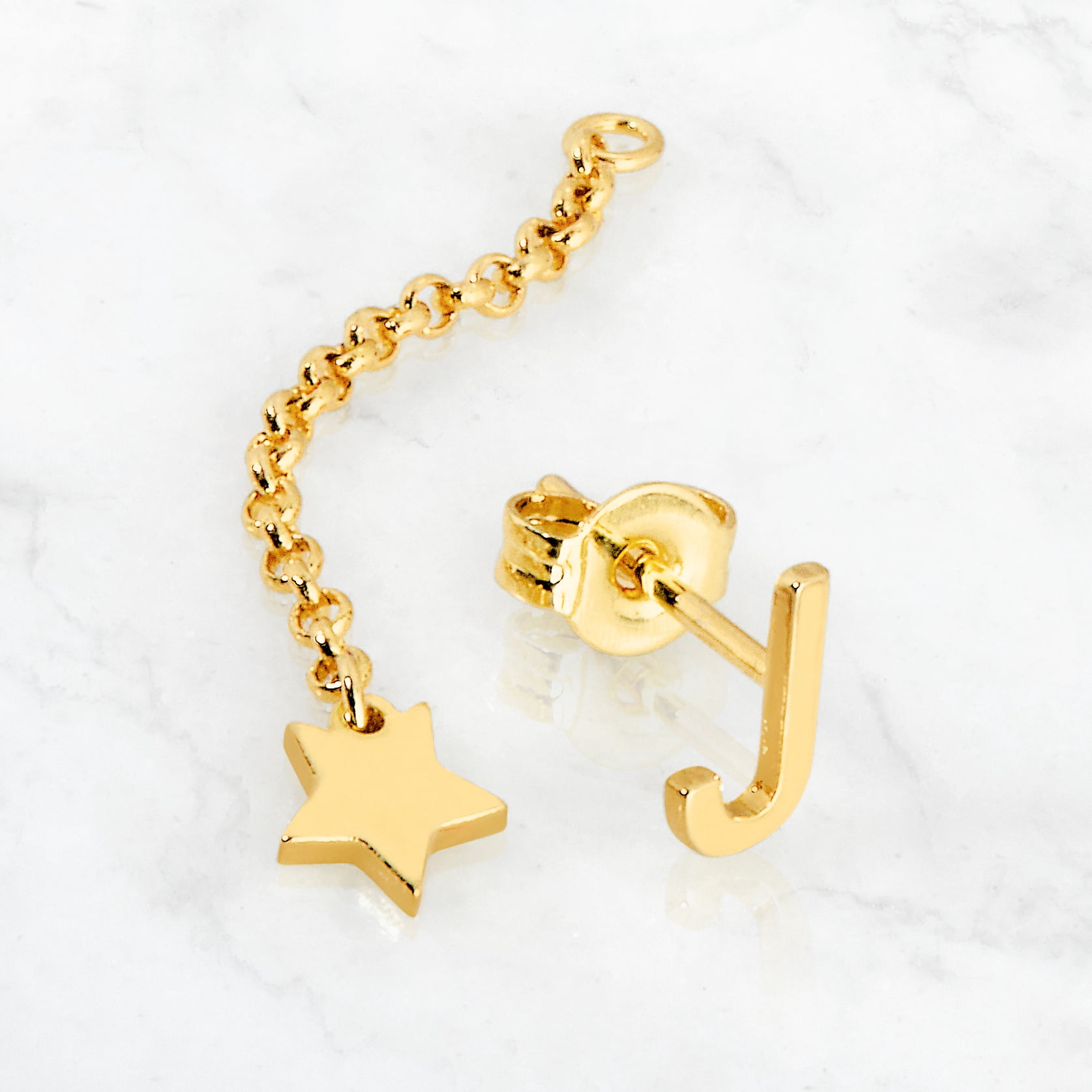 Personalized Planet Women's Initial Earring with Star Dangle Button Drop Earrings