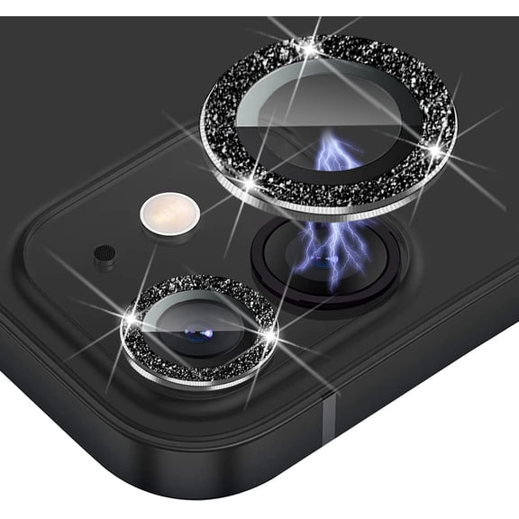Bling Camera Lens Protector Compatible for iPhone 12(6.1")/12 Mini(5.4")/11(6.1") Ultra Thin/Clear Full Cover Metal Giltter Ring Anti-Scratch Tempered Glass Screen Protector - Black Diamond