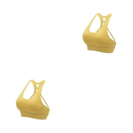

2pcs Women Sports Bra Push Up Female Gym Workout Tops Adjustable M Yellow