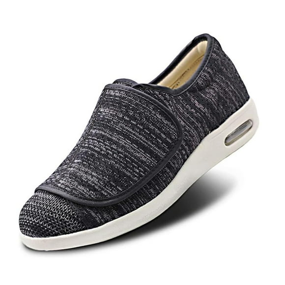 Men's Diabetic Shoes Extra Wide Width Easy On & Off Walking Sneakers with Air Cushion & Breathable Mesh, Support for Elderly Men, Swollen Feet, Edema, Plantar Fasciitis Black Gray