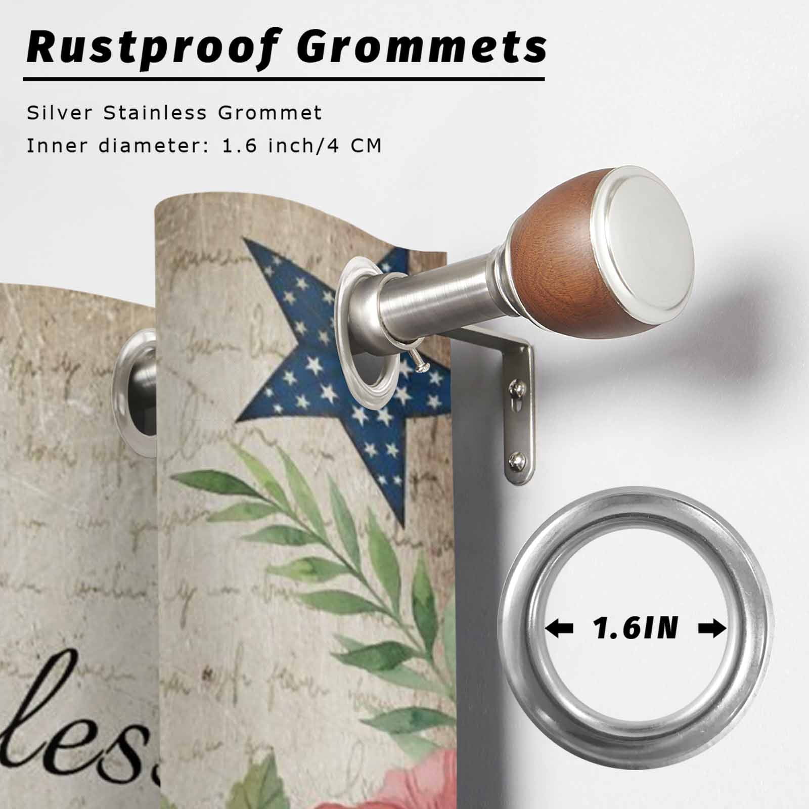 4th of July Outdoor Curtains for Patio, God Bless America Stars Red Flowers Leaf Vintage Sunshade Privacy Drapes Grommet Waterproof Outside Curtains for Porch/Cabana/Balcony 54"x 108", 1 Panel