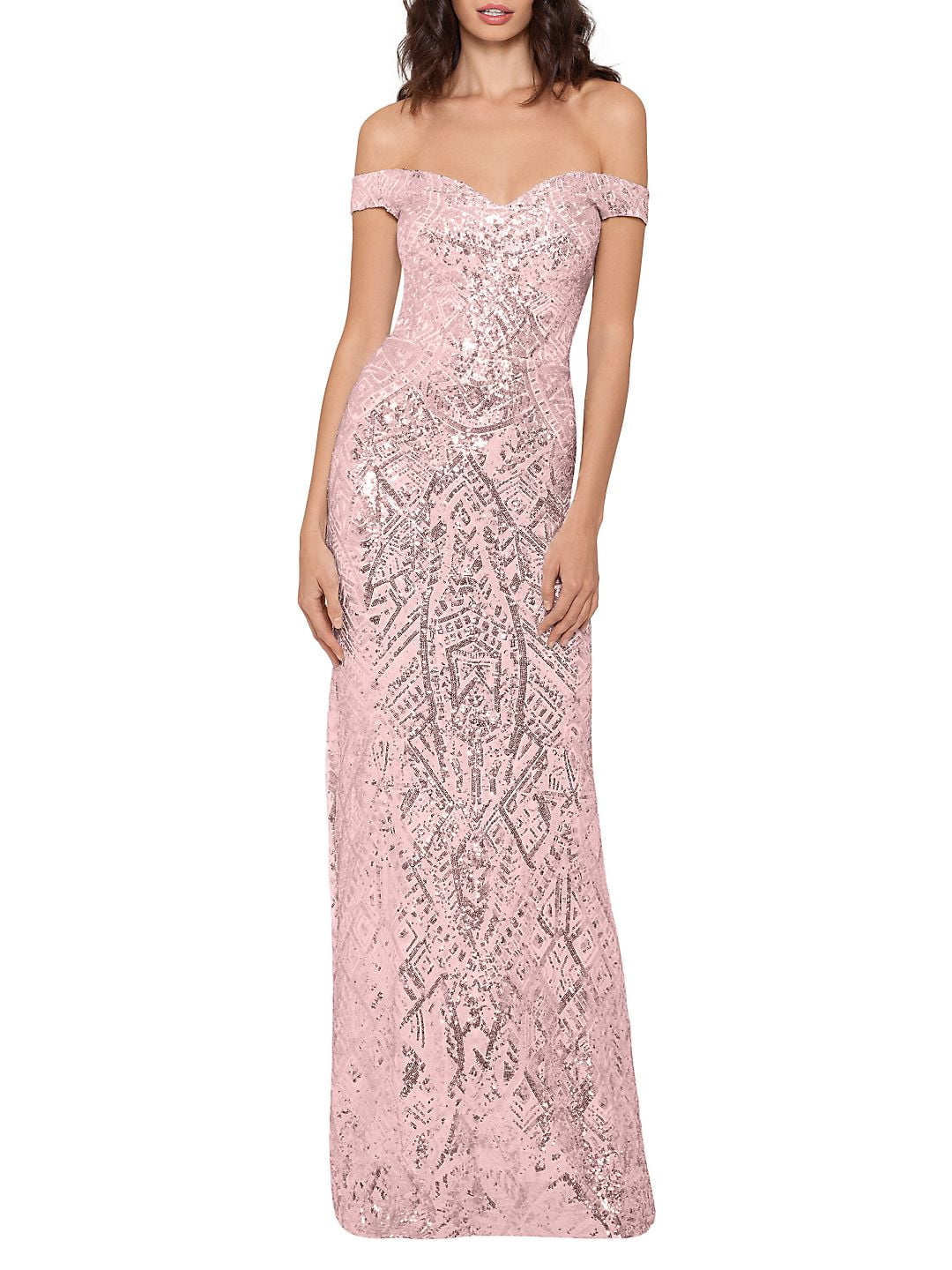 Shoulder Sequined Evening Dress Pink 