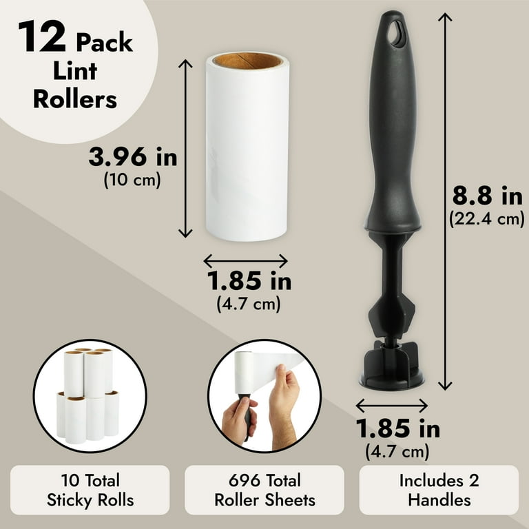 12 Pack Refillable Lint Roller with 696 Sheets, 2 Handles 12 Pack Refillable Lint Roller with 696 Sheets, 2 Handles