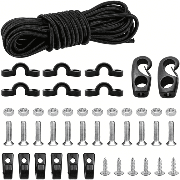 BESTSKY Kayak Deck Rigging Kit 8 Feet Bungee Cord with Bungee Cord Ends Hooks and Tie Down Pad Eye with Screw and 6 J-Hooks for Kayak Boat Canoe Accessory Outfitting Fishing Storage Bungee Kit