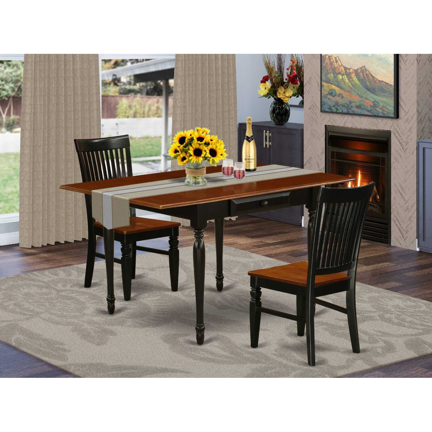 East West Furniture Dining Room Set Black & Cherry MZWE3-BCH-W