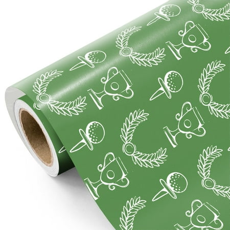 WRAPAHOLIC Golf Wrapping PriNst Paper - Mini Roll - 17 Inch x 16.5 Feet - Green Golf Trophy Design Perfect for Men, Sports Party, Birthday, Father's Day, Team Celebration