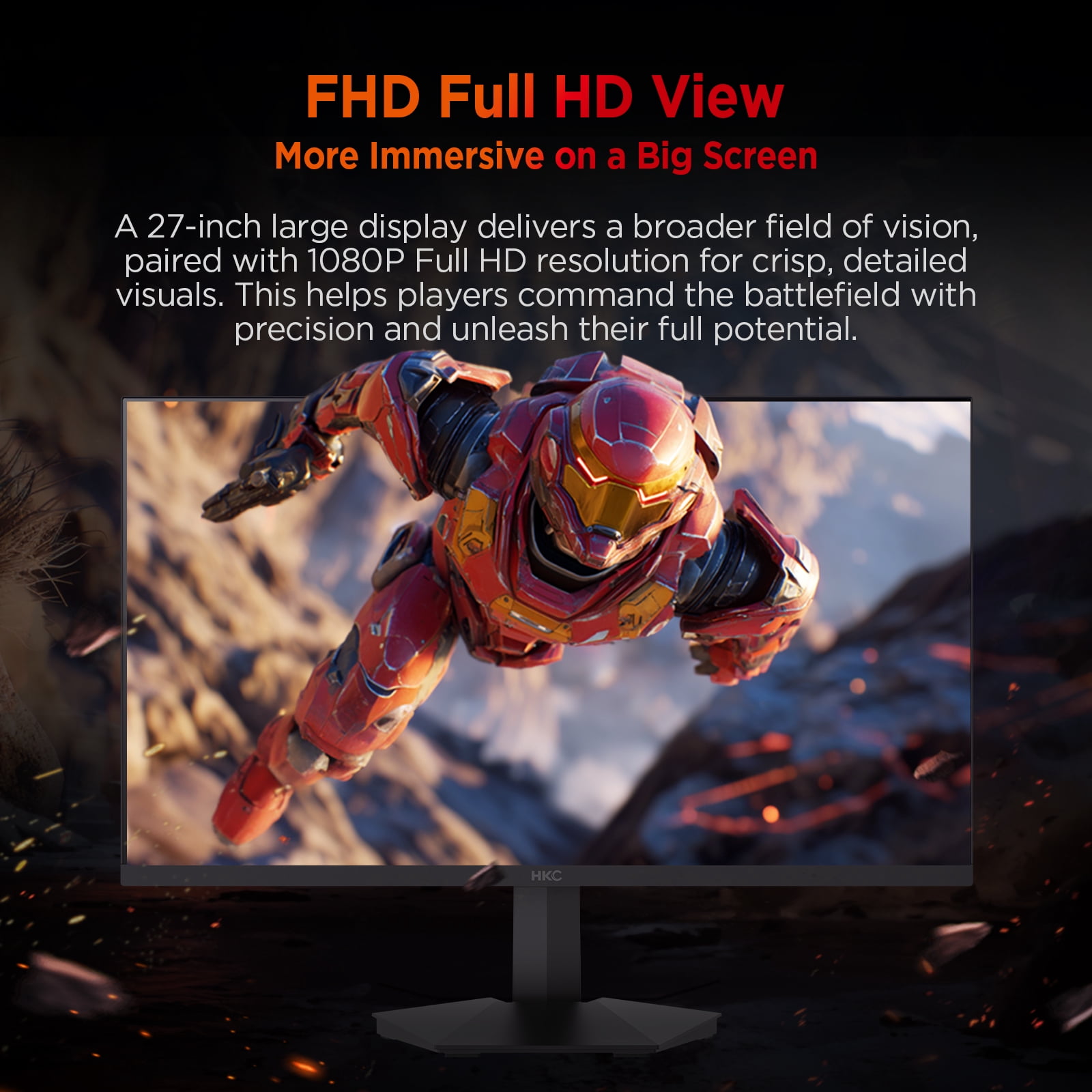 HKC G27H3D 27" 1920×1080 240Hz Gaming Monitor, Full HD Fast IPS Display, 1ms MPRT, HDR400, 90% DCI-P3 Color, HDMI 2.0 + DP 1.4, Hardware Low Blue Light, Tilt Adjustable, VESA Mount – Black