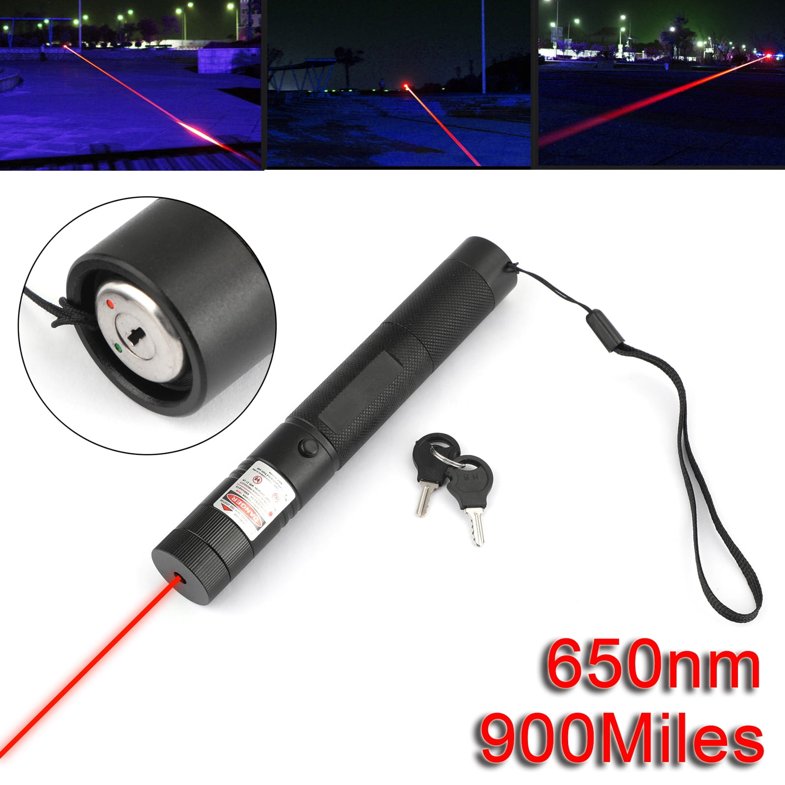 900 Miles 650nm Red Laser Pointer Star Beam Rechargeable Lazer+Battery+Charger 